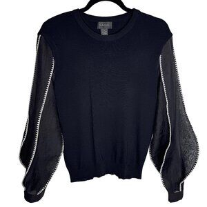 Gracia Dark Romantic Black Sheer Balloon Sleeve Maximalist Sweater Sz Large